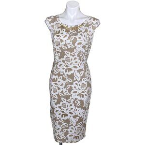 Kate & Lily Beige Lace Overlay Sheath Dress, Gold Chain Necklace Women's Size 8